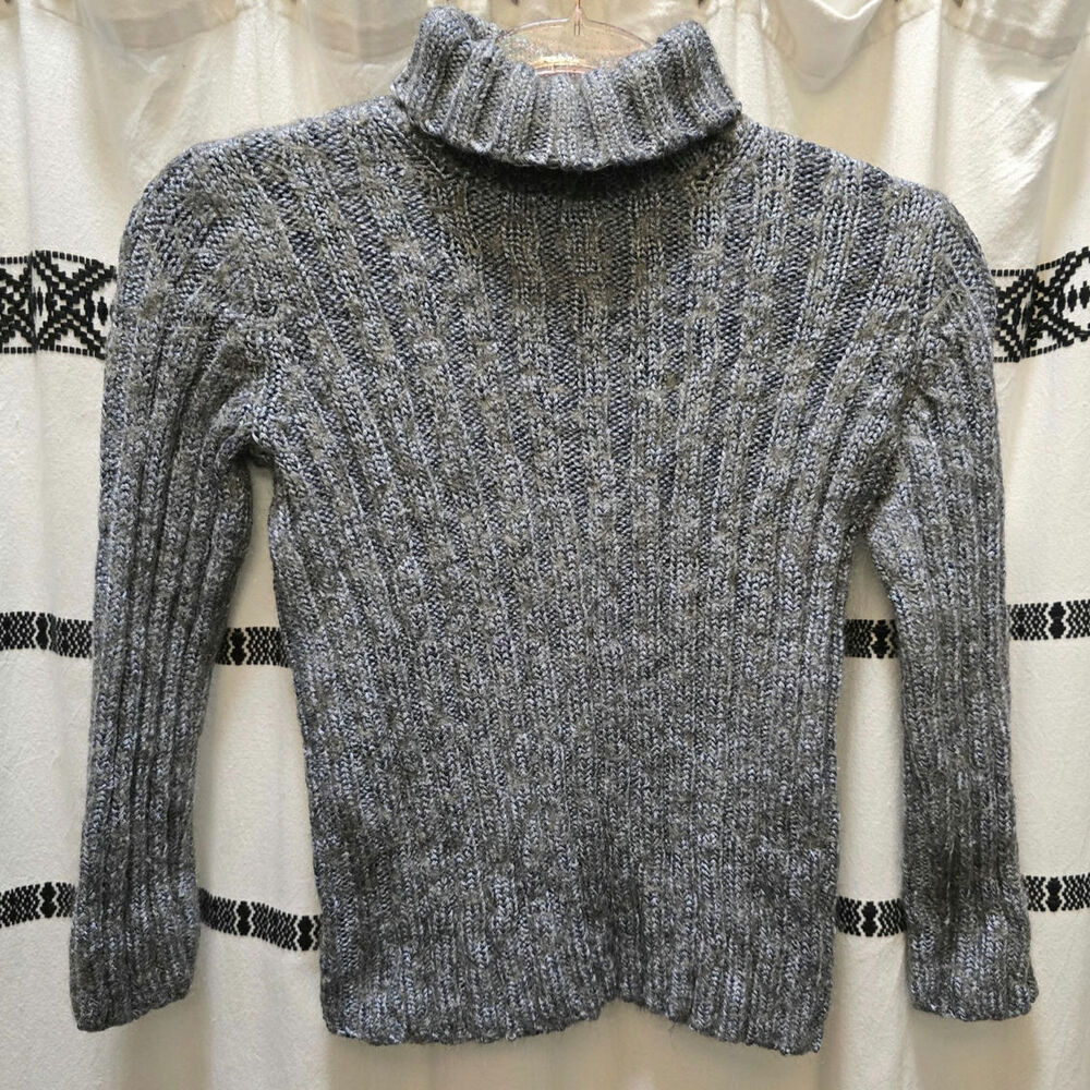 DKNY silver knit mohair blend metallic chunky ribbed turtleneck sweater medium